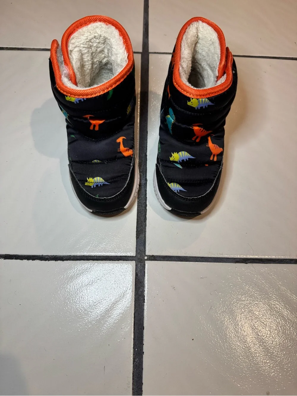 Kids Black Dino Rain & Snow Boots with Orange Trim